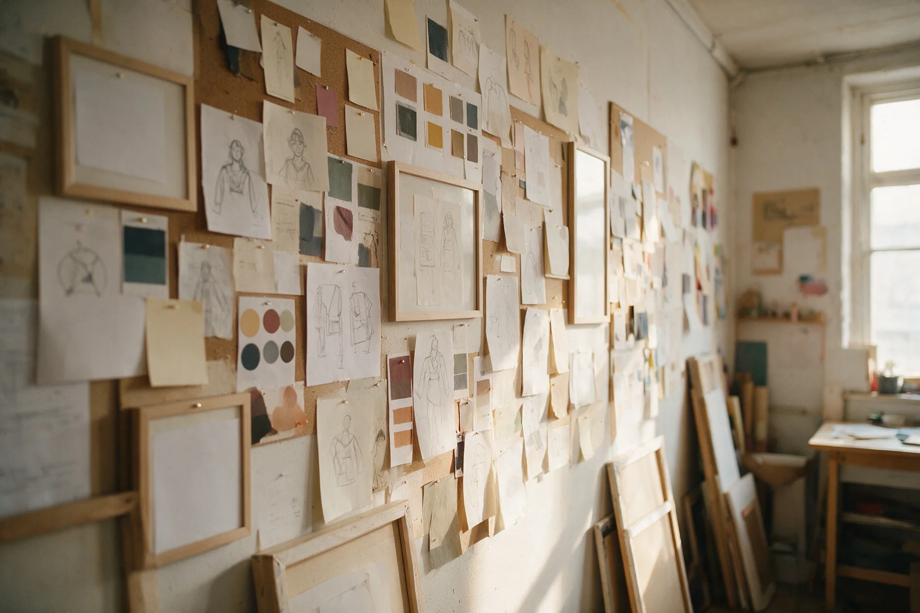 La pared de bocetos del estudio