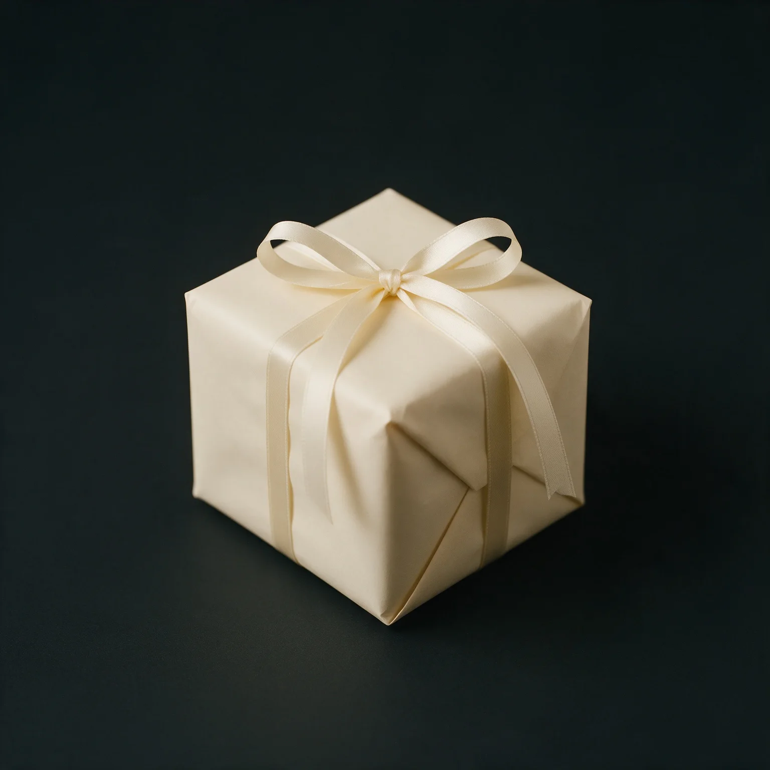 Caja de regalo envuelta en papel crema con moño