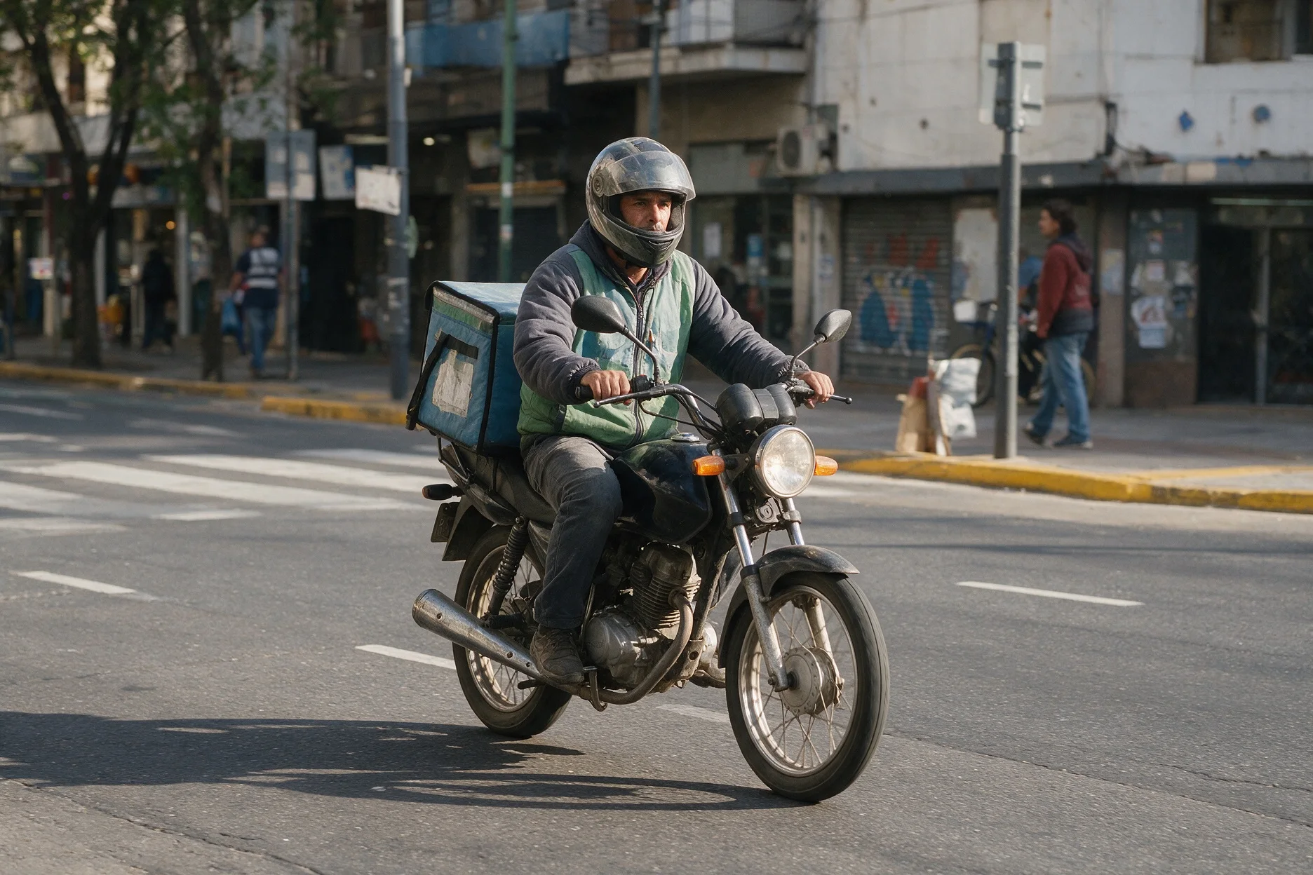 Mensajero en moto por la ciudad