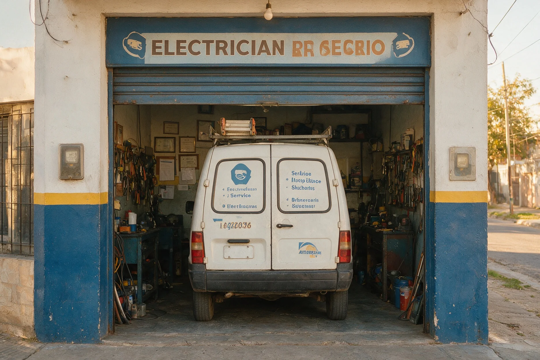El taller y la camioneta de [NOMBRE]